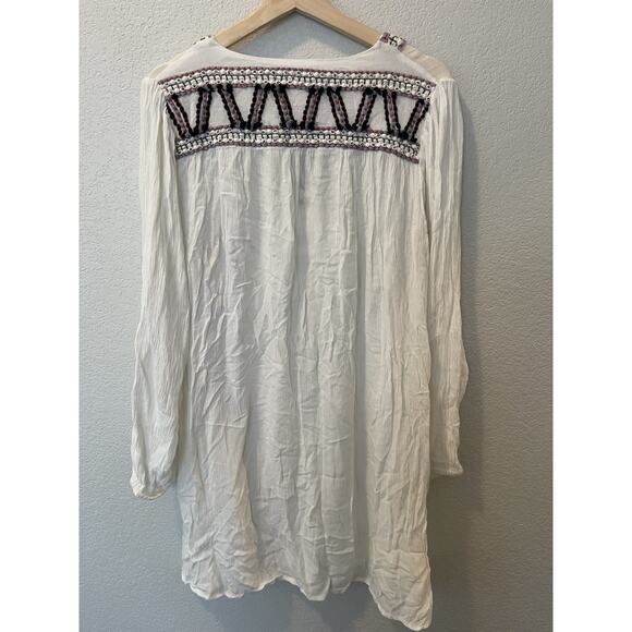 Anthropologie Conditions Apply Kaftan Cover Up Cotton Boho M White Embroidered - Picture 2 of 10